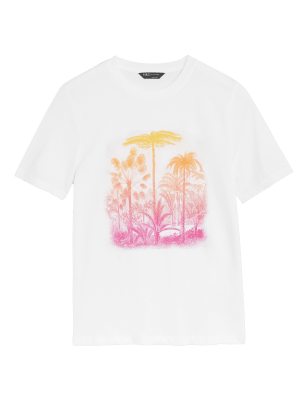 

Womens M&S Collection Bedrucktes T-Shirt aus reiner Baumwolle mit gerader Passform - Pink Mix, Pink Mix