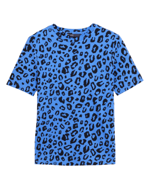 

M&S Collection Camiseta 100% algodón de ajuste recto estampadaWomens - Blue Mix, Blue Mix