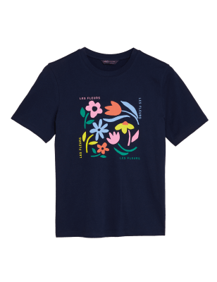 

Womens M&S Collection Bedrucktes T-Shirt aus reiner Baumwolle mit gerader Passform - Multi, Multi