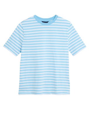 

M&S Collection Camiseta 100% algodón con escote cerrado de rayasWomens - Blue Mix, Blue Mix