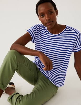 Linen Rich Striped T-Shirt