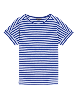 

M&S Collection Camiseta de rayas de linoWomens - Electric Blue, Electric Blue