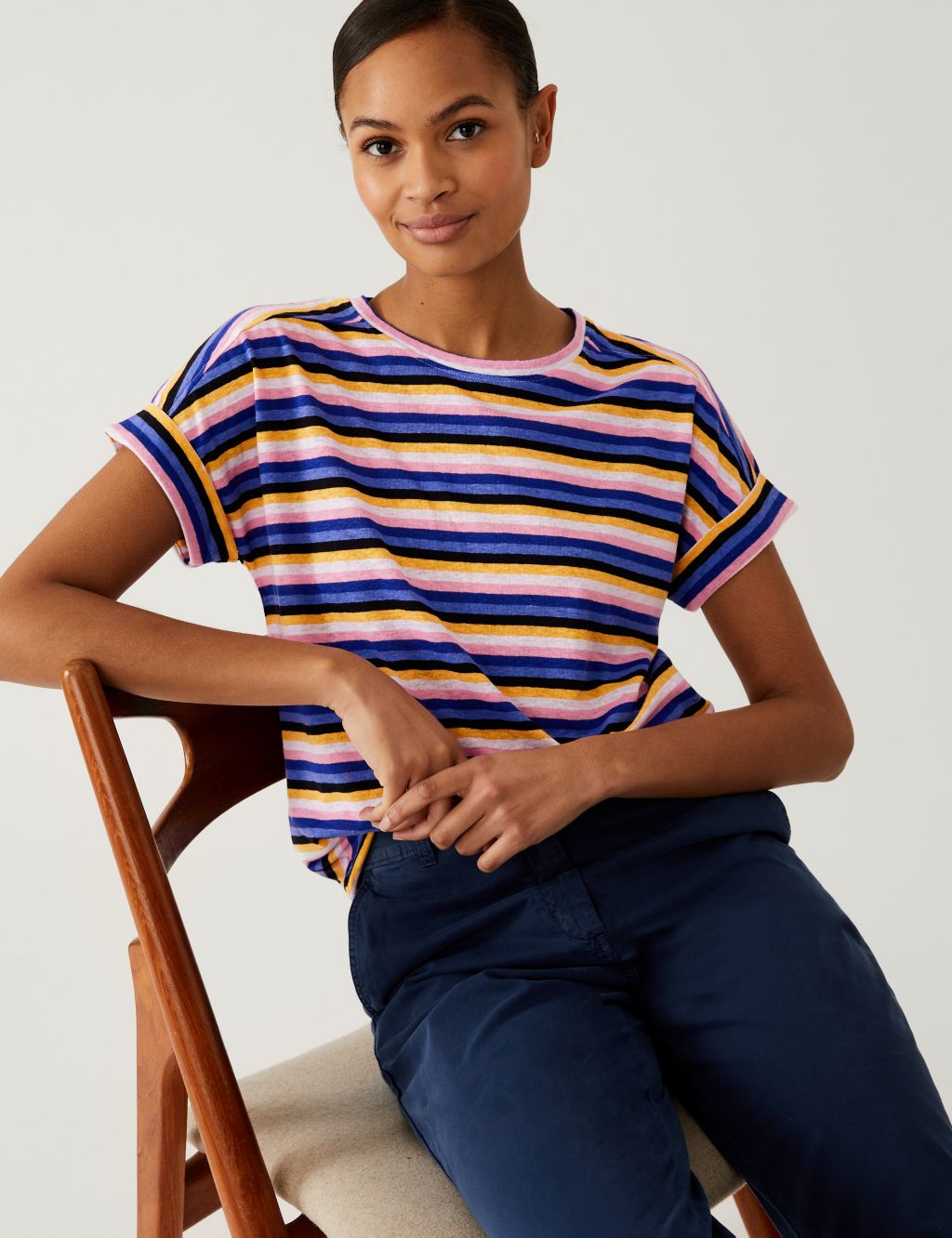 Linen Rich Striped T-Shirt image 3