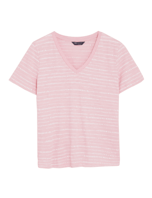 

Womens M&S Collection Pure Cotton Printed V-Neck T-Shirt - Pink Mix, Pink Mix