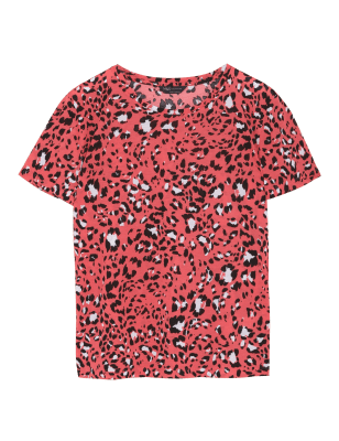 

Womens M&S Collection Printed Short Sleeve T-Shirt - Coral Mix, Coral Mix