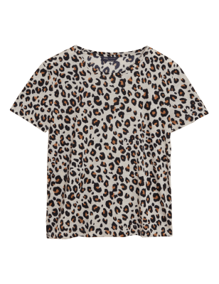 

Womens M&S Collection Bedrucktes Kurzarm-T-Shirt - Brown Mix, Brown Mix