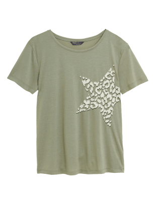 

Womens M&S Collection Bedrucktes Kurzarm-T-Shirt - Faded Khaki, Faded Khaki