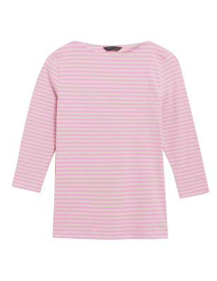 

Womens M&S Collection Cotton Rich Striped Fitted 3/4 Sleeve Top - Pink Mix, Pink Mix