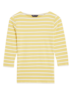 

Womens M&S Collection Eng anliegendes 3/4-Arm-Oberteil mit hohem Baumwollanteil und Streifen - Yellow Mix, Yellow Mix