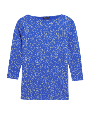 

Womens M&S Collection Cotton Rich Polka Dot Fitted 3/4 Sleeve Top - Blue Mix, Blue Mix