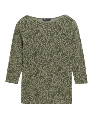 

Womens M&S Collection Cotton Rich Polka Dot Fitted 3/4 Sleeve Top - Khaki Mix, Khaki Mix