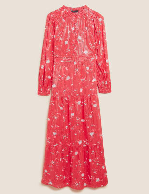 

Womens M&S Collection Cotton Blend Floral Maxi Tiered Dress - Coral Mix, Coral Mix