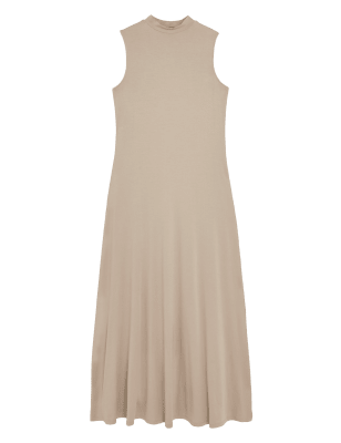 

Womens M&S Collection Schmales Maxikleid aus Jersey mit hohem Ausschnitt - Beige, Beige
