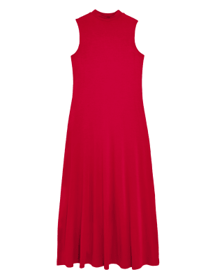 

Womens M&S Collection Schmales Maxikleid aus Jersey mit hohem Ausschnitt - Scarlet, Scarlet