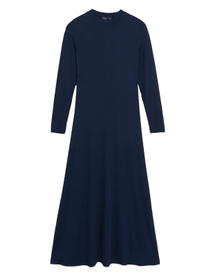 

Womens M&S Collection Midaxi-Skaterkleid aus Jersey mit Stehkragen - Navy, Navy