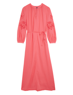 

Womens M&S Collection Pure Cotton Cutwork Maxi Column Dress - Bright Coral, Bright Coral