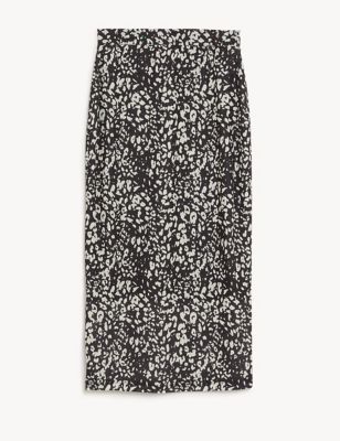 Jersey Mesh Printed Midi Pencil Skirt