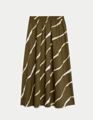 

Womens M&S Collection Pure Cotton Printed Midi A-Line Skirt - Khaki Mix, Khaki Mix