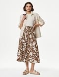 Pure Cotton Printed Pleated Midi Skirt