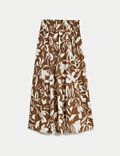 Pure Cotton Printed Pleated Midi Skirt
