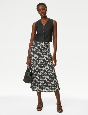 

Womens M&S Collection Printed Mesh A Line Midi Skirt - Black Mix, Black Mix