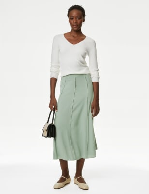 Panelled Midi A-Line Skirt with Linen - NZ