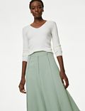 Panelled Midi A-Line Skirt with Linen