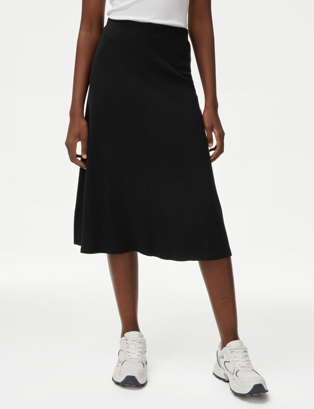 Cotton Rich Ribbed Midi A-Line Skirt image 4