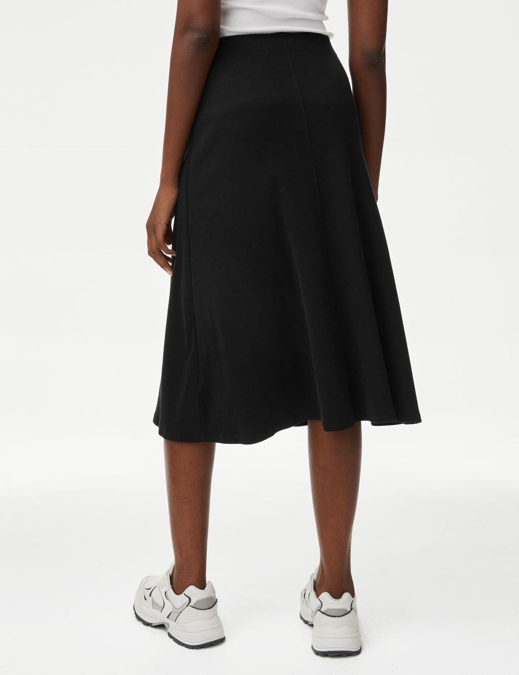 Cotton Rich Ribbed Midi A-Line Skirt image 5