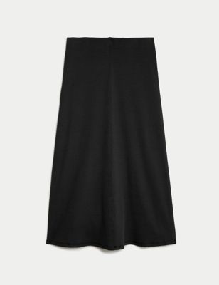 Cotton Rich Ribbed Midi A-Line Skirt