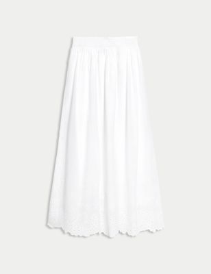 Pure Cotton Broderie Midi Skirt