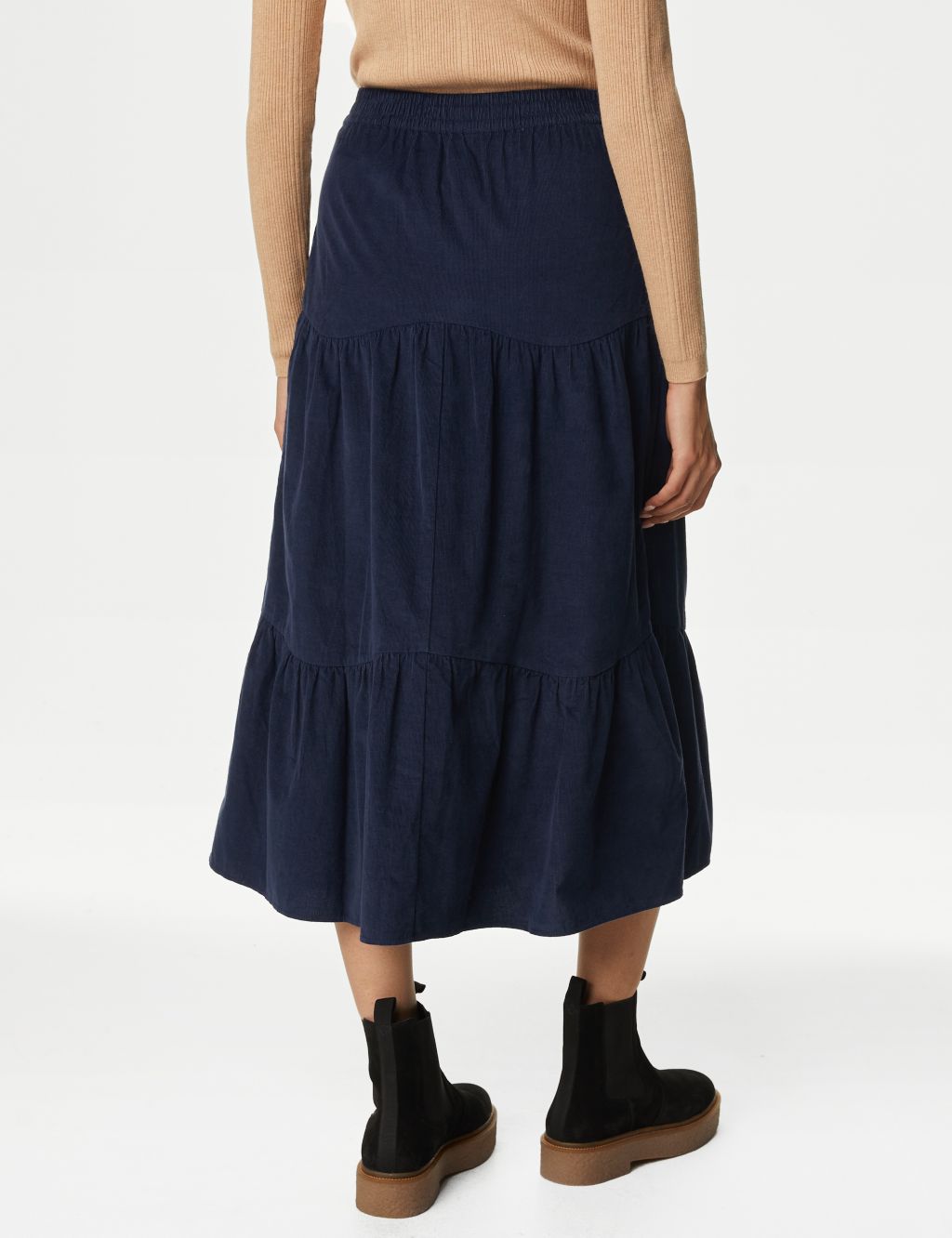 Cord Button Front Midi Tiered Skirt image 5