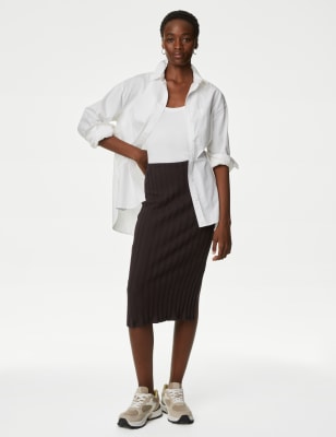 

Womens M&S Collection Cotton Blend Ribbed Midi Skirt - Bitter Chocolate, Bitter Chocolate