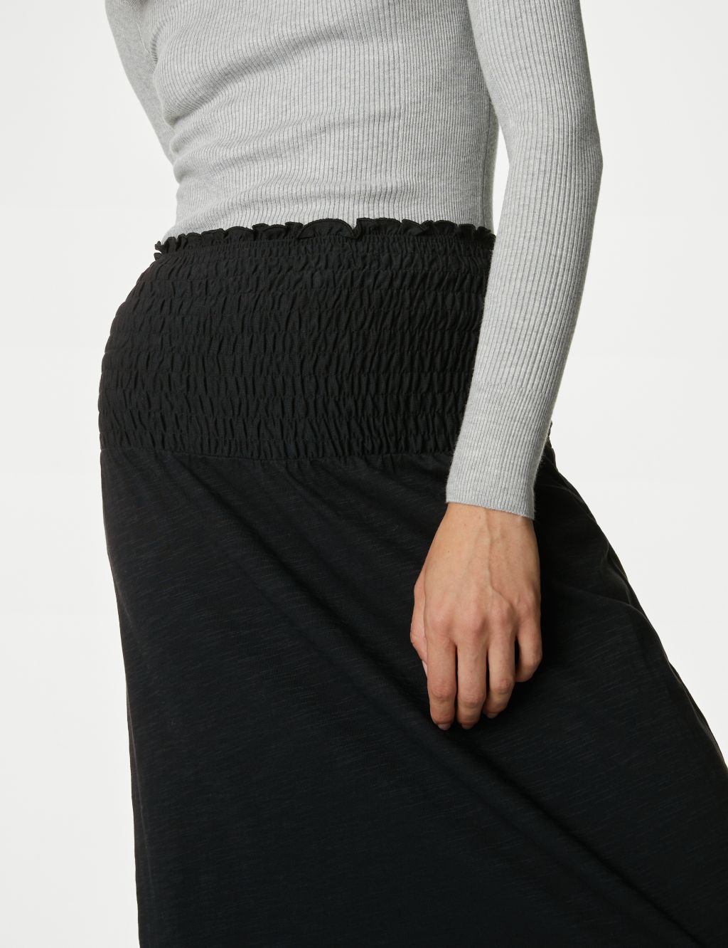 Pure Cotton Shirred Midi A-Line Skirt image 3