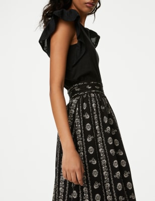 Printed Midi A-Line Skirt - CH