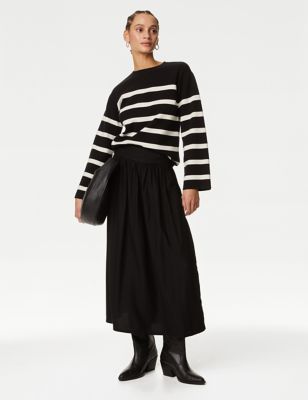 M&S Womens Midi A-Line Skirt - 8PET - Black, Black