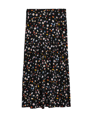 

Womens M&S Collection Printed Maxi Tiered Skirt - Black Mix, Black Mix