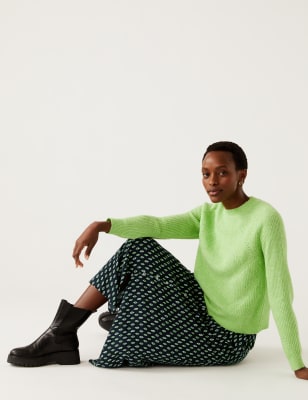 

Womens M&S Collection Gemusterter Midaxi-Glockenrock mit Knopfleiste - Navy Mix, Navy Mix