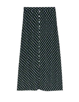 

Womens M&S Collection Gemusterter Midaxi-Glockenrock mit Knopfleiste - Navy Mix, Navy Mix