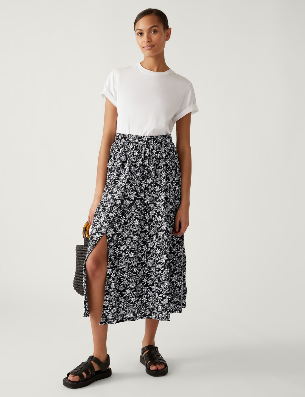 Pure Cotton Printed Midaxi Tiered Skirt image 1