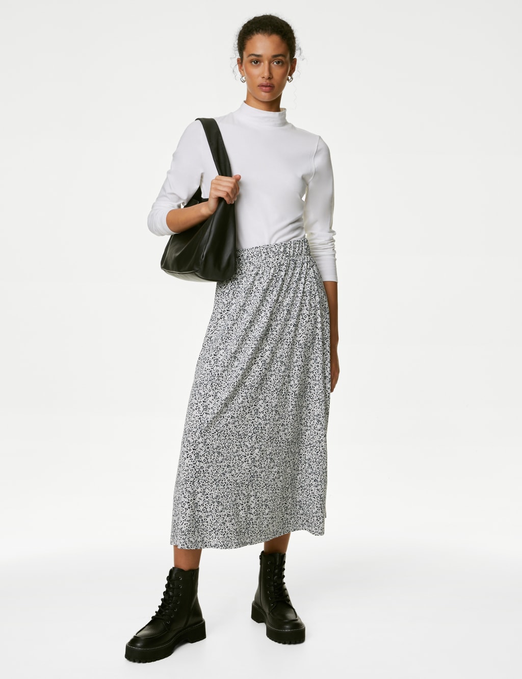 Jersey Printed Midi Skater Skirt image 1
