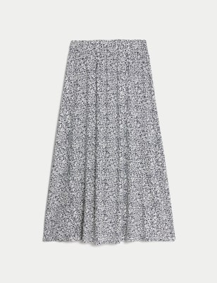 

Womens M&S Collection Jersey Printed Midi Skater Skirt - Navy Mix, Navy Mix