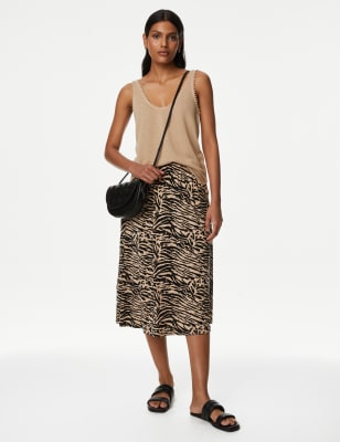 

Womens M&S Collection Jersey Printed Midi Skater Skirt - Natural Mix, Natural Mix