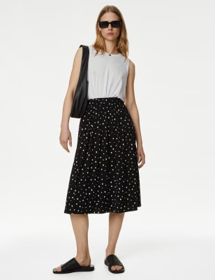 

Womens M&S Collection Jersey Printed Midi Skater Skirt - Black Mix, Black Mix