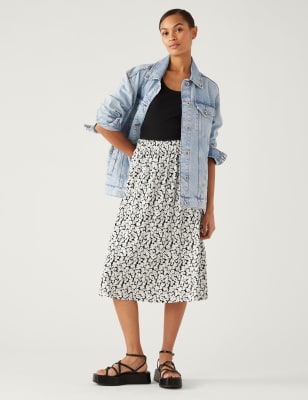 

Womens M&S Collection Jersey Printed Midi Skater Skirt - Ivory Mix, Ivory Mix