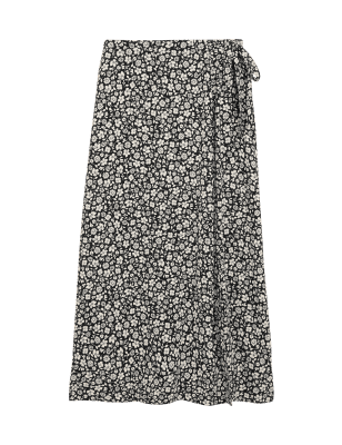 

Womens M&S Collection Midi-Wickelrock mit Blumenmuster - Black Mix, Black Mix