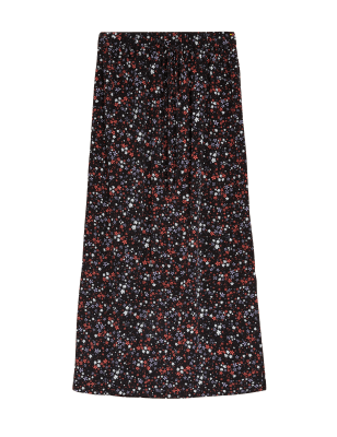 

Womens M&S Collection Gerader Midirock mit Blumenmuster - Black Mix, Black Mix