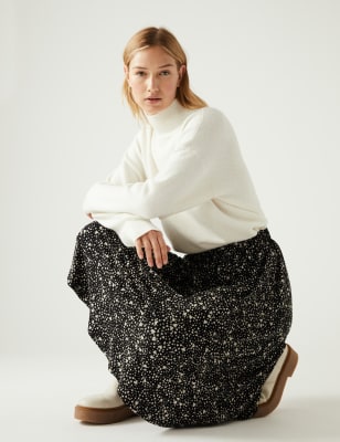 

Womens M&S Collection Jersey Printed Midi Skater Skirt - Black Mix, Black Mix