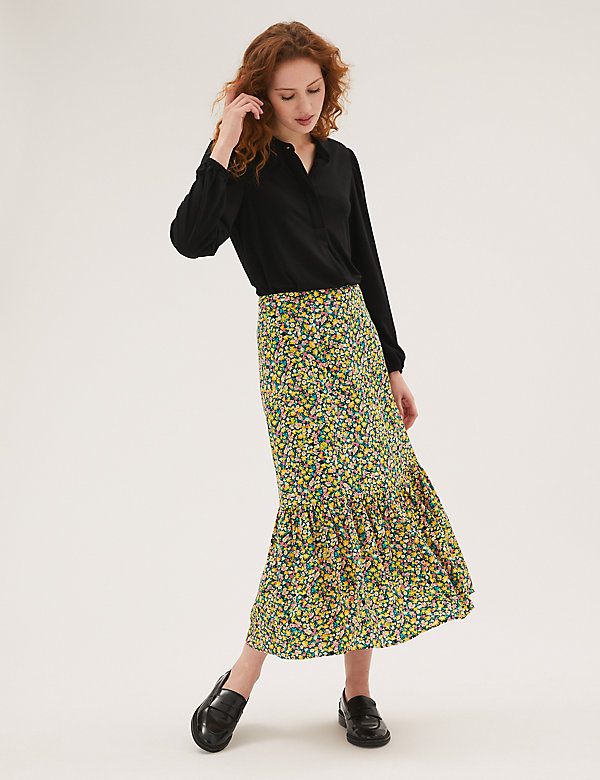 Floral Tiered Midi Skirt - SG