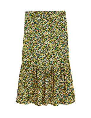 M&S Womens Floral Tiered Midi Skirt